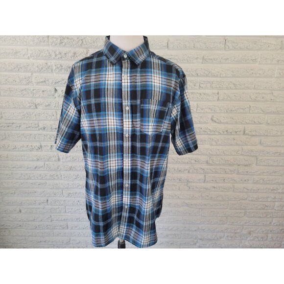 Roadblock Mens Shirt 3XL Short Sleeve Blue Plaid Collar Button Up PLA28E - Picture 1 of 8